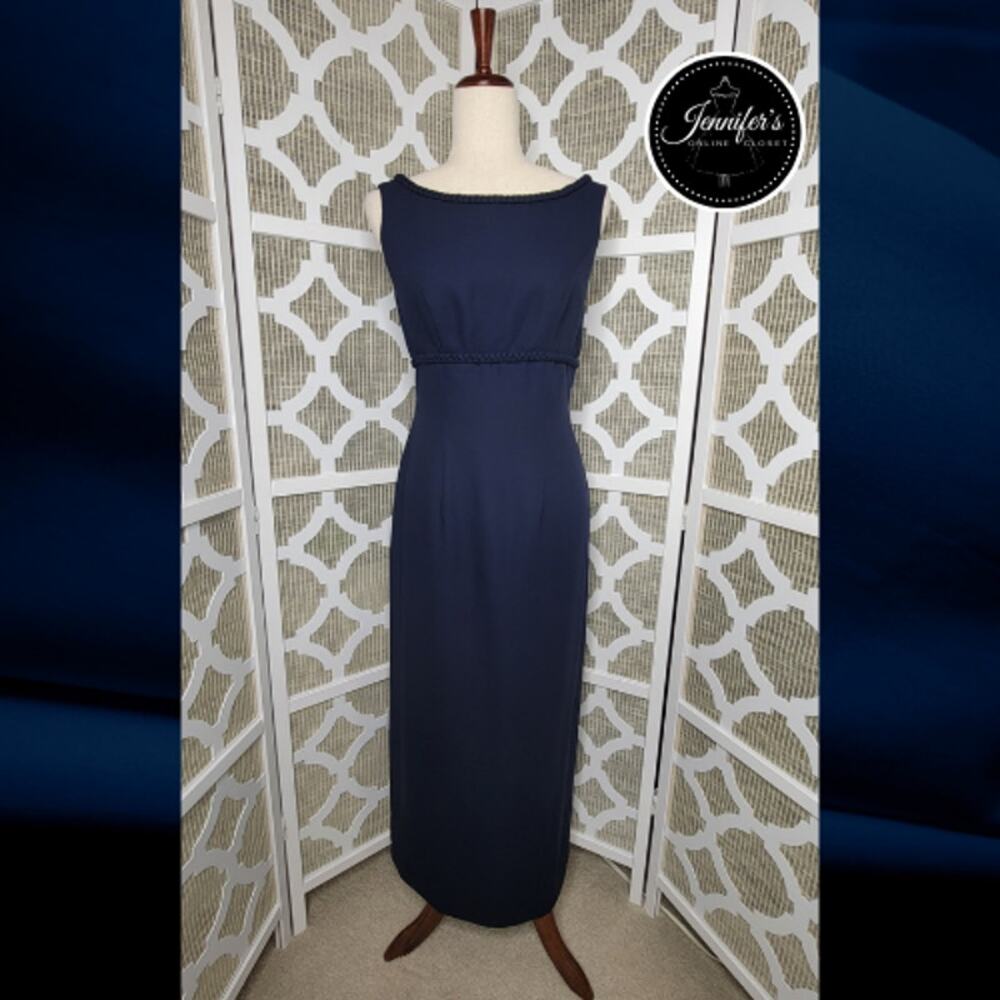 Watters and Watters Navy Blue Vintage 90's Braided Collar Sleeveless Dress 8